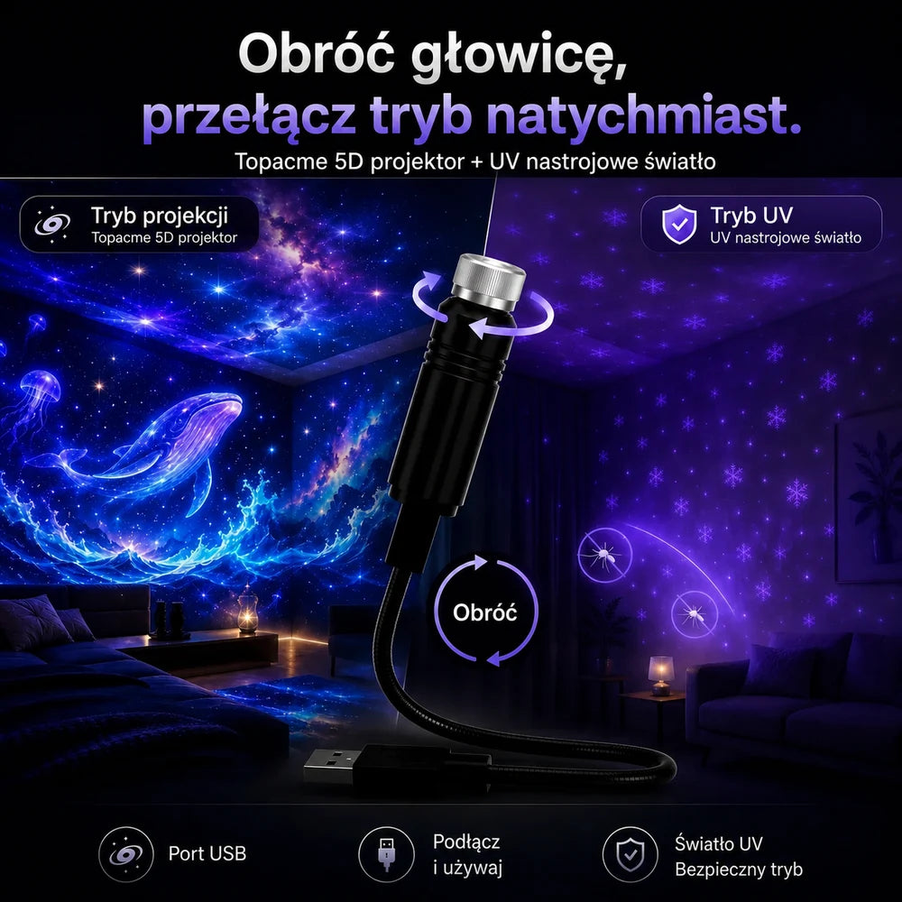 Topacme inteligentny projektor nocny 5D