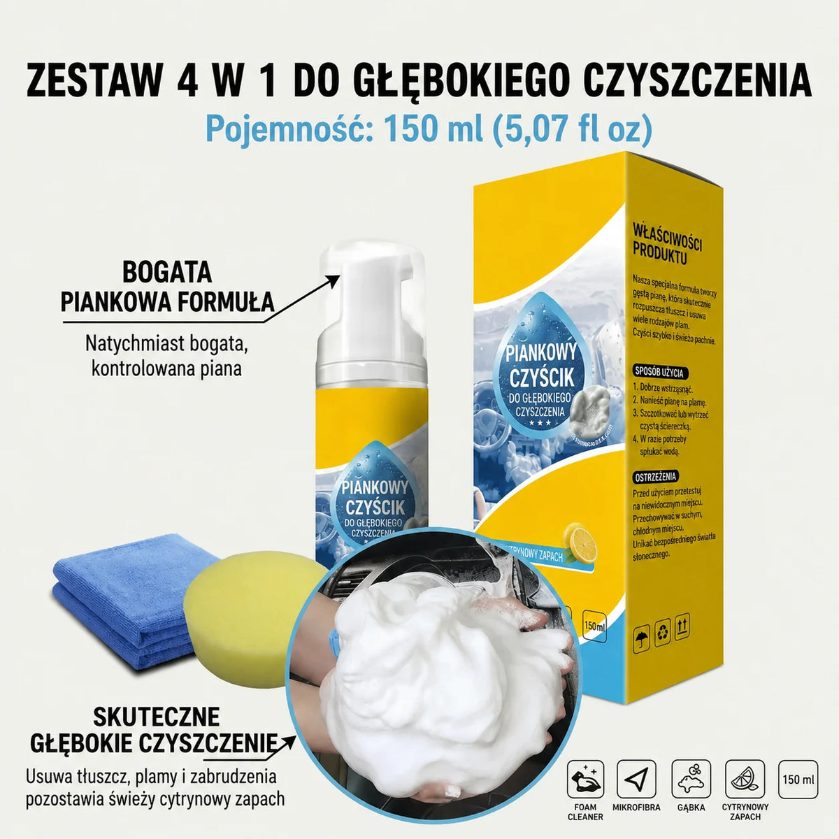 Wieloenzymatyczny piankowy środek czyszczący 4 w 1 - polska grafika produktu