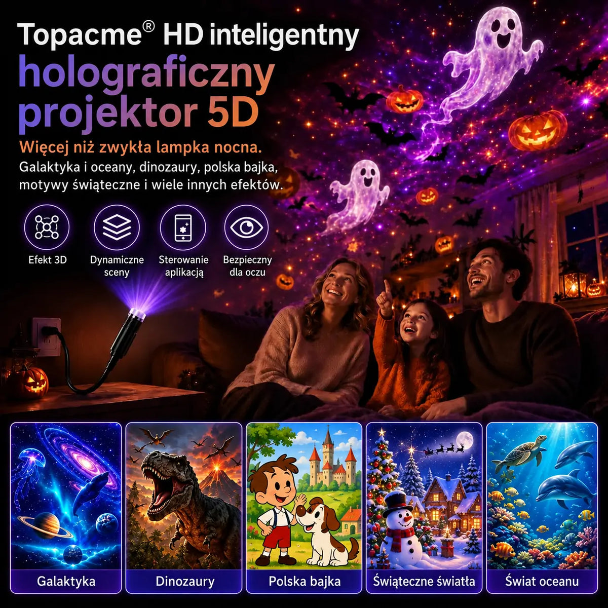 Topacme® inteligentny projektor nocny 5D