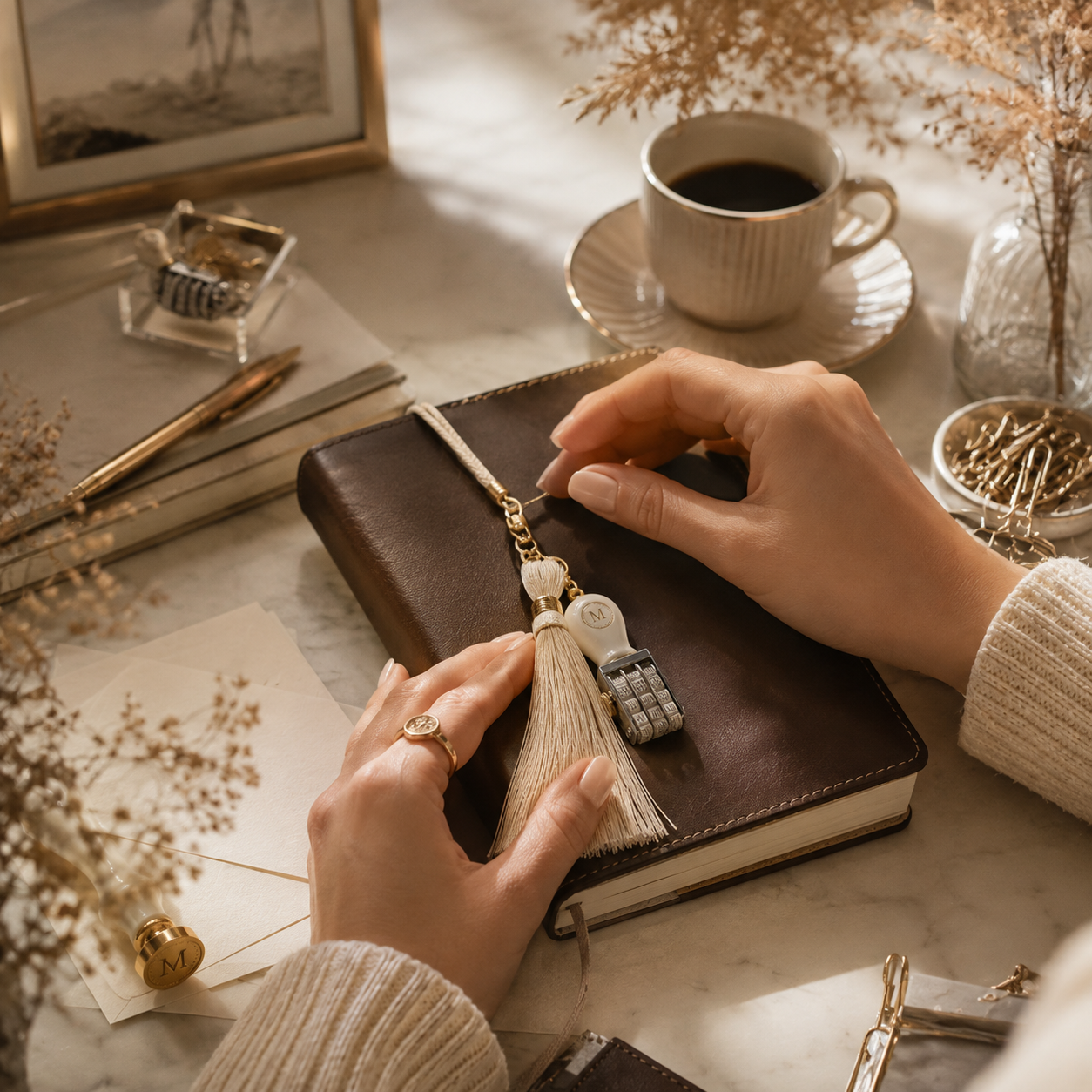 Mavriqio journal charm being arranged