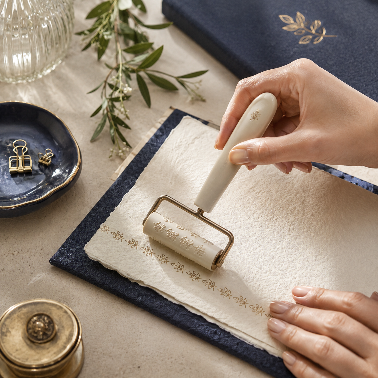 Mavriqio roller stamp used on craft paper