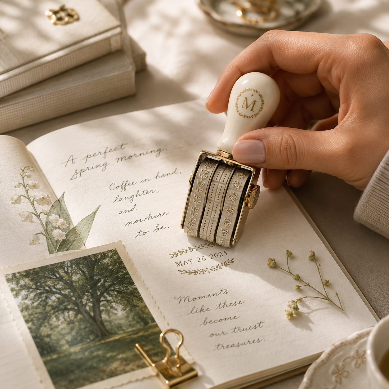 Mavriqio rotary date stamp with journaling materials
